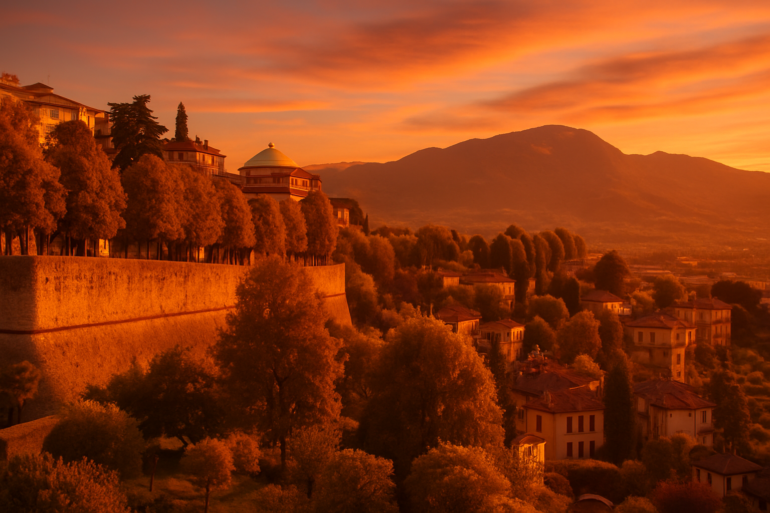 Sunset at the Walls of Bergamo Alta